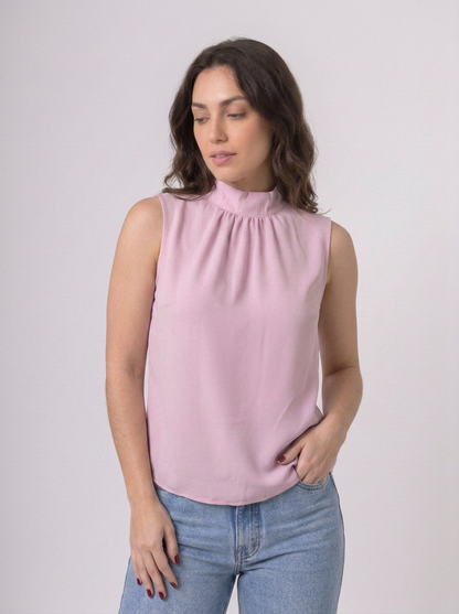 Blusa Gola Alta em Amarelo Manteiga e Rosa | Leluce
