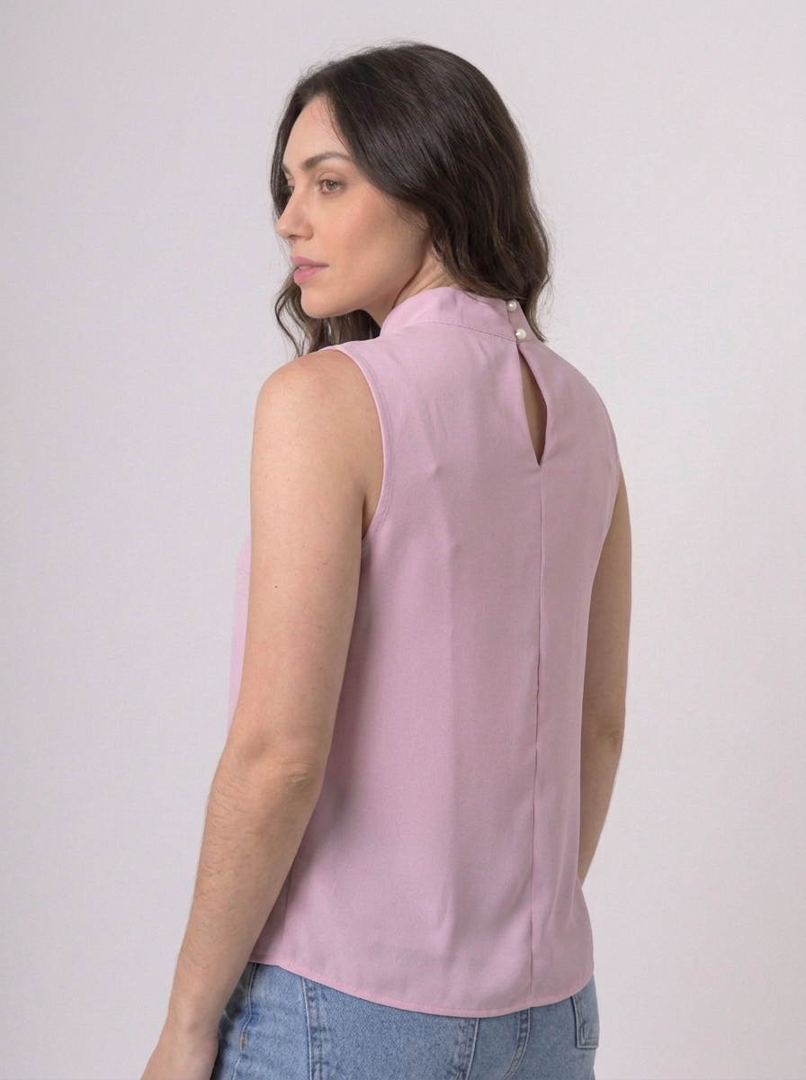 Blusa Gola Alta em Amarelo Manteiga e Rosa | Leluce