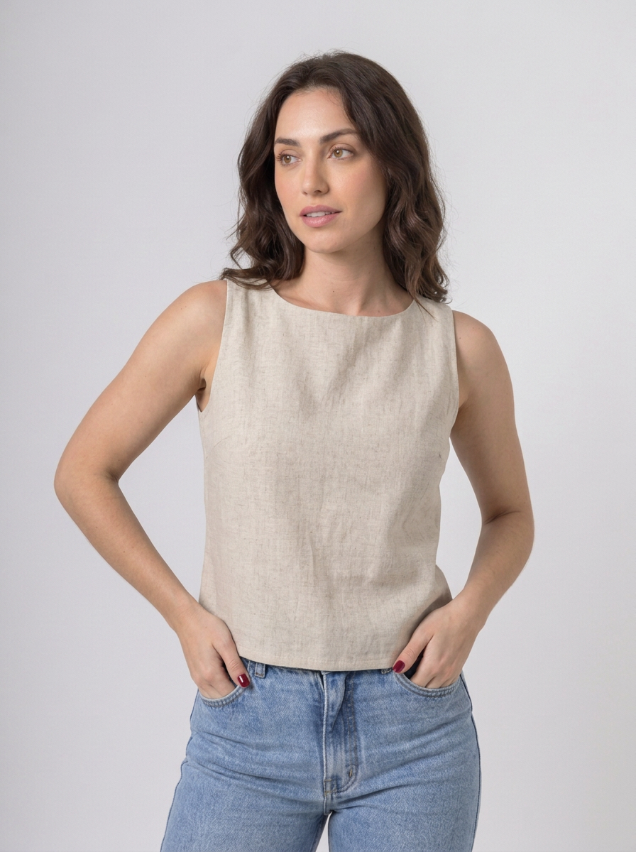 Blusa Regata Alfaiataria Minimal em Marrante | Leluce