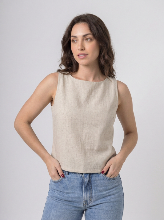 Blusa Regata Alfaiataria Minimal em Marrante | Leluce
