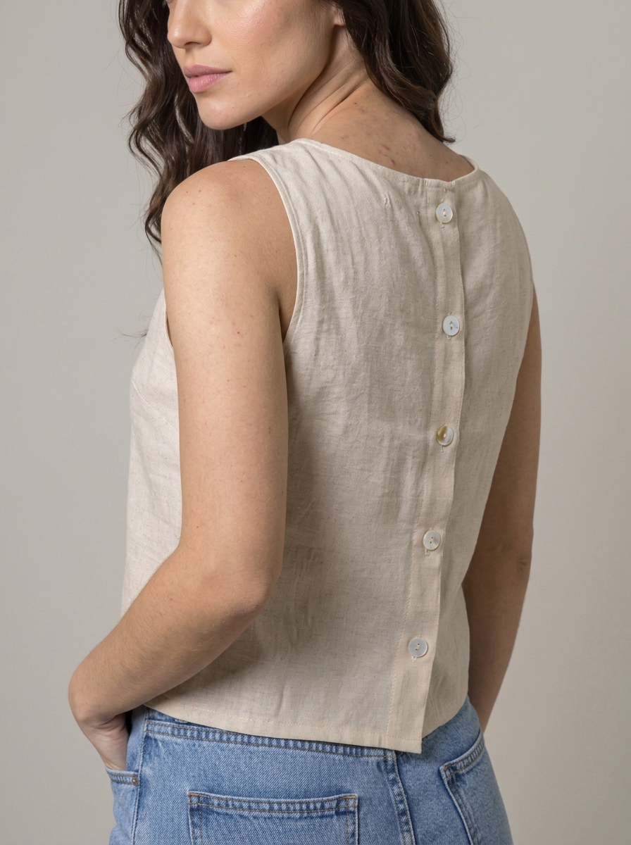 Blusa Regata Alfaiataria Minimal em Marrante | Leluce