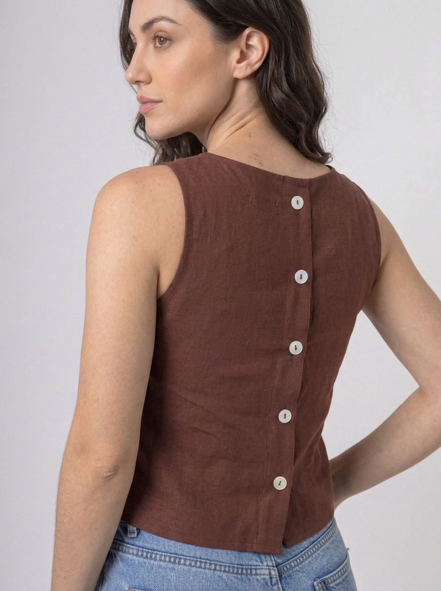 Blusa Regata Alfaiataria Minimal em Marrante | Leluce