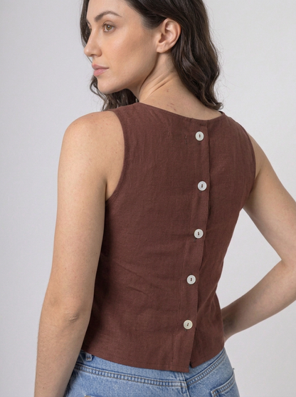 Blusa Regata Alfaiataria Minimal em Marrante | Leluce