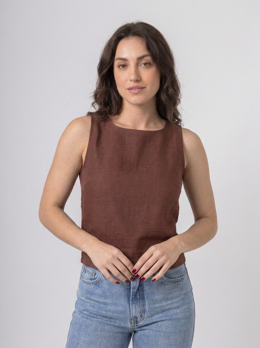 Blusa Regata Alfaiataria Minimal em Marrante | Leluce