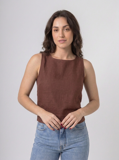 Blusa Regata Alfaiataria Minimal em Marrante | Leluce