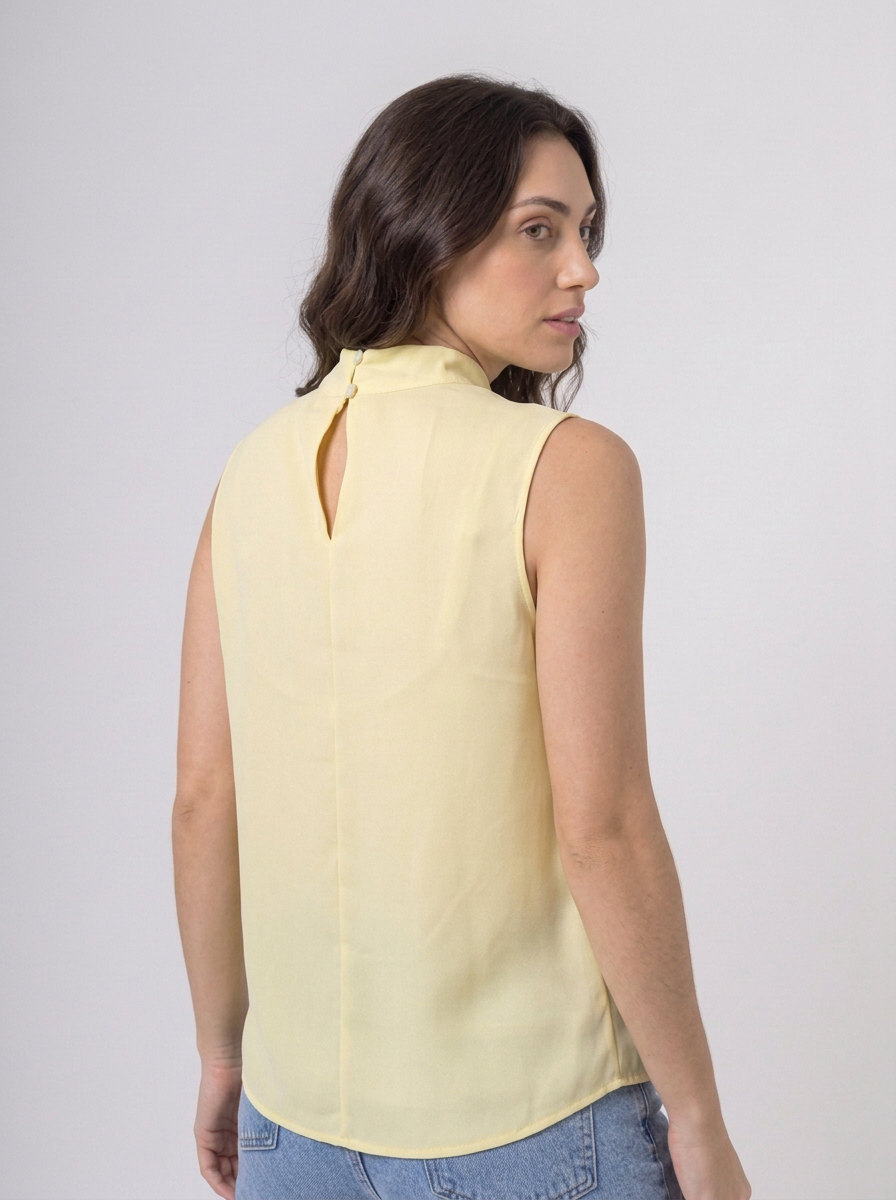 Blusa Gola Alta em Amarelo Manteiga e Rosa | Leluce