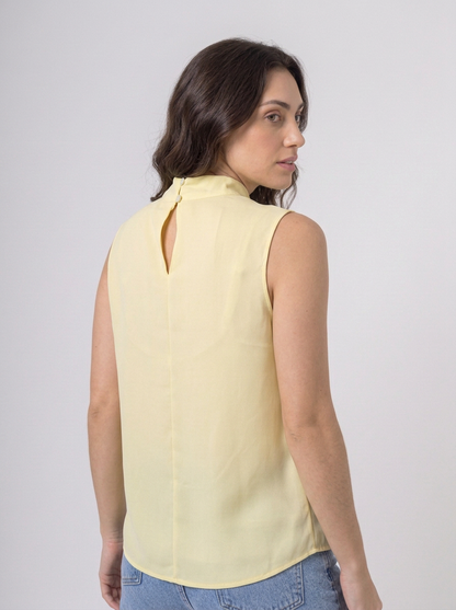 Blusa Gola Alta em Amarelo Manteiga e Rosa | Leluce