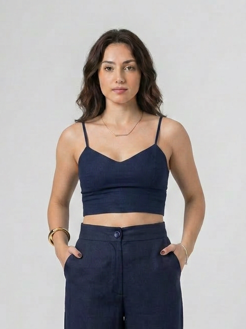 Cropped em Linho com Alças Reguláveis | Leluce