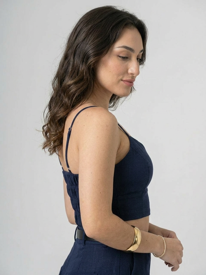 Cropped em Linho com Alças Reguláveis | Leluce