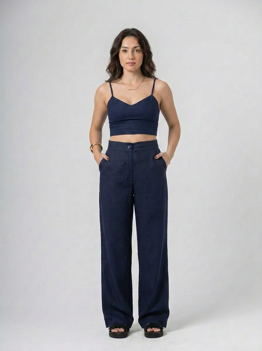 Cropped em Linho com Alças Reguláveis | Leluce