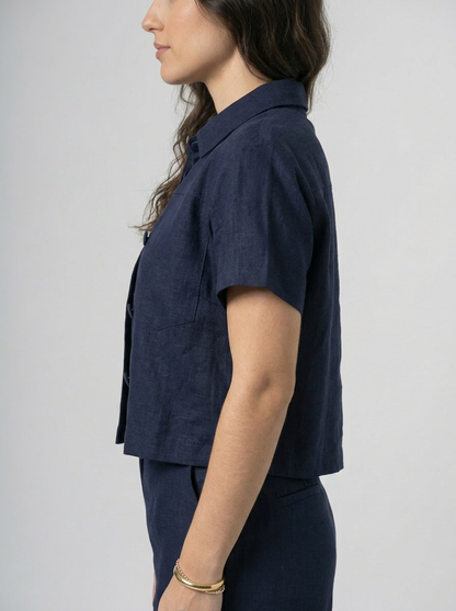Camisa Alfaiataria Manga Curta em Linho | Leluce